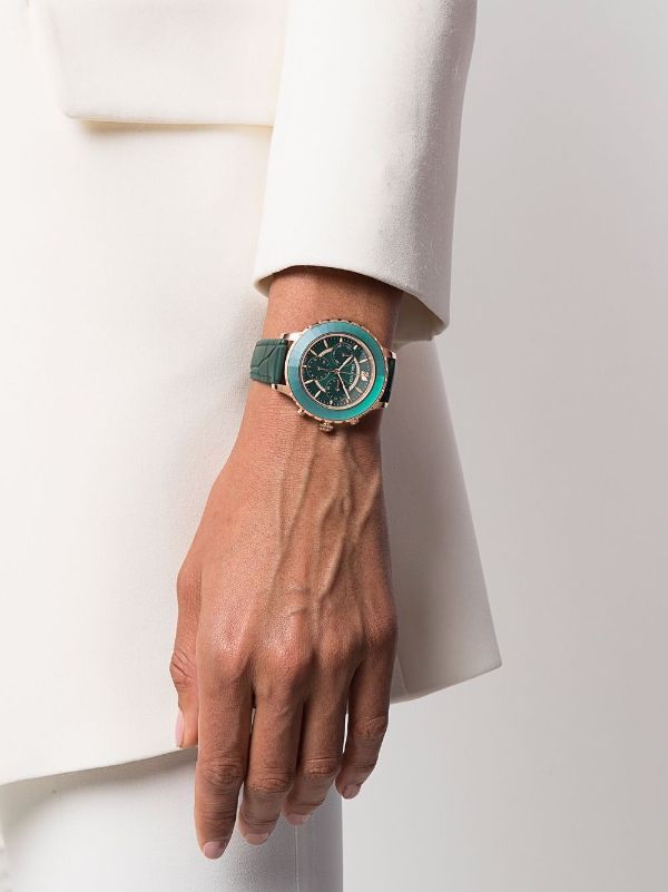  Shop Authentic Swarovski Octea Lux Chrono Emerald Green Dial Green Leather Strap Watch for Women - 5452498 - Luxxuri