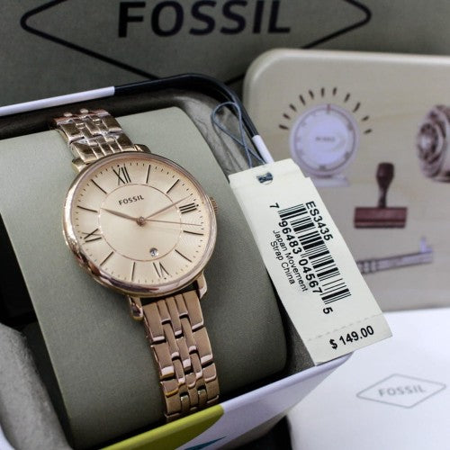  Shop Authentic Fossil Jacqueline Rose Gold Dial Rose Gold Steel Strap Watch for Women - ES3435 - Luxxuri