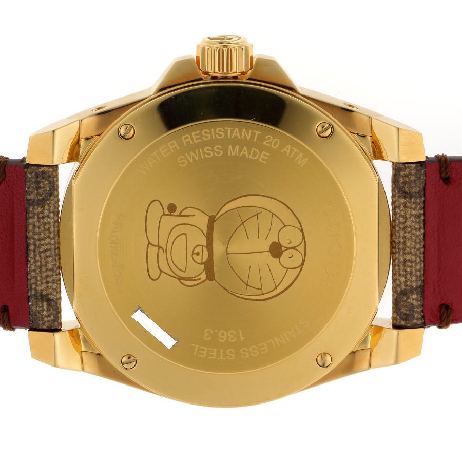  Shop Authentic Gucci Dive Doraemon Quartz Brown Dial Brown Leather Strap Watch For Men - YA136335 - Luxxuri