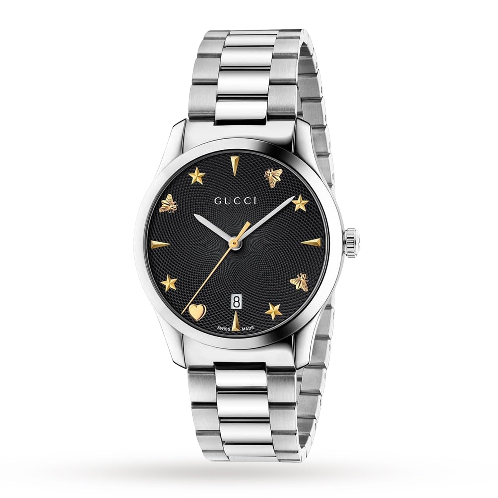  Shop Authentic Gucci G Timeless Black Dial Silver Steel Strap Watch For Women - YA1264029A - Luxxuri