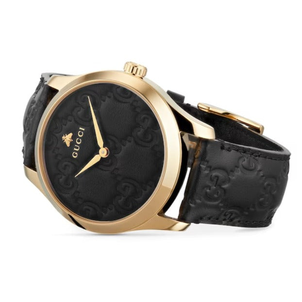  Shop Authentic Gucci G Timeless Quartz Black Dial Black Leather Strap Watch For Women - YA1264034A - Luxxuri