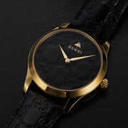 Shop Authentic Gucci G Timeless Quartz Black Dial Black Leather Strap Watch For Women - YA1264034A - Luxxuri