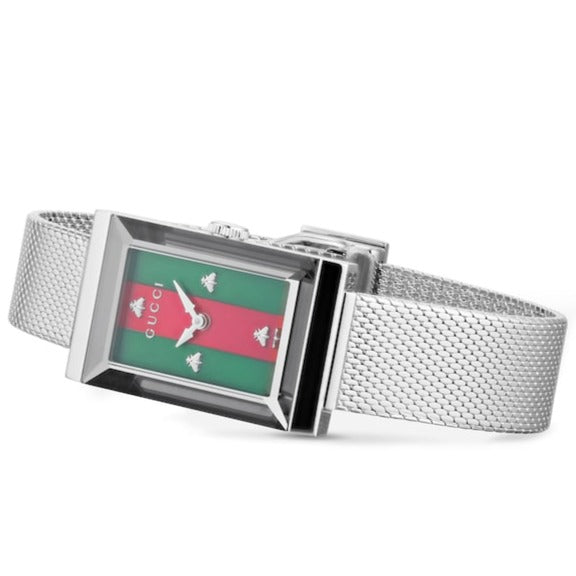  Shop Authentic Gucci G Frame Red and Green Dial Silver Mesh Bracelet Watch For Women - YA147401 - Luxxuri