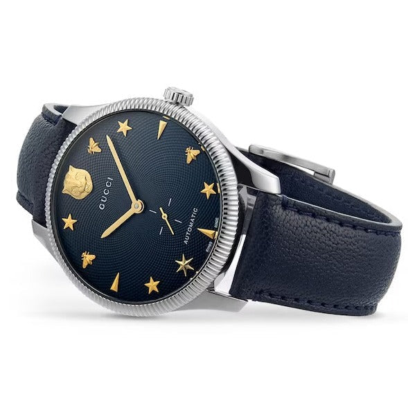  Shop Authentic Gucci G Timeless Automatic Blue Dial Black Leather Strap Watch For Men - YA126347 - Luxxuri