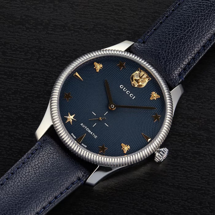  Shop Authentic Gucci G Timeless Automatic Blue Dial Black Leather Strap Watch For Men - YA126347 - Luxxuri