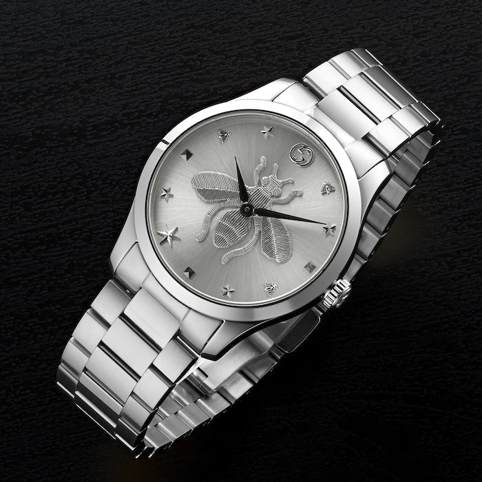  Shop Authentic Gucci G Timeless Silver Dial Silver Steel Strap Watch For Women - YA1264126 - Luxxuri