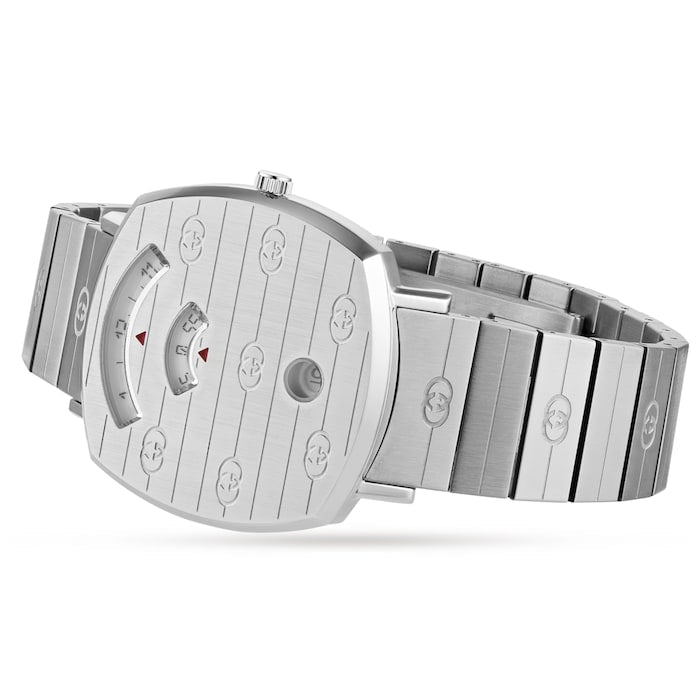  Shop Authentic Gucci Grip Quartz Silver Dial Silver Steel Strap Watch For Women - YA157401 - Luxxuri