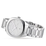  Shop Authentic Gucci G Frame Quartz Diamonds Silver Dial Silver Steel Strap Watch For Women - YA142504 - Luxxuri