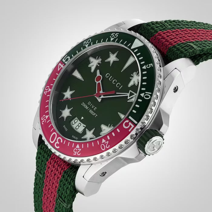  Shop Authentic Gucci Dive Quartz Green Dial Two Tone NATO Strap Watch For Men - YA136339 - Luxxuri