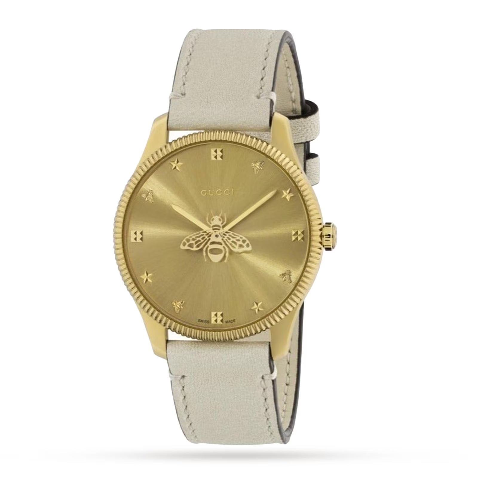  Shop Authentic Gucci G Timeless Quartz Gold Dial Beige Leather Strap Watch For Women - YA1264180 - Luxxuri
