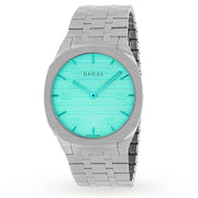  Shop Authentic Gucci 25H Quartz Turquoise Dial Silver Steel Strap Watch For Women - YA163409 - Luxxuri