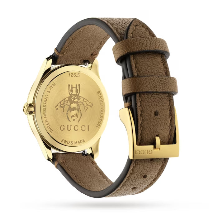  Shop Authentic Gucci G Timeless Quartz Silver Dial Brown Leather Strap Watch For Women - YA1265022 - Luxxuri