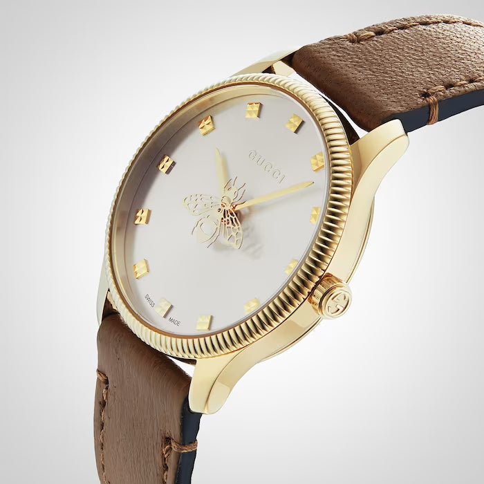  Shop Authentic Gucci G Timeless Quartz Silver Dial Brown Leather Strap Watch For Women - YA1265022 - Luxxuri