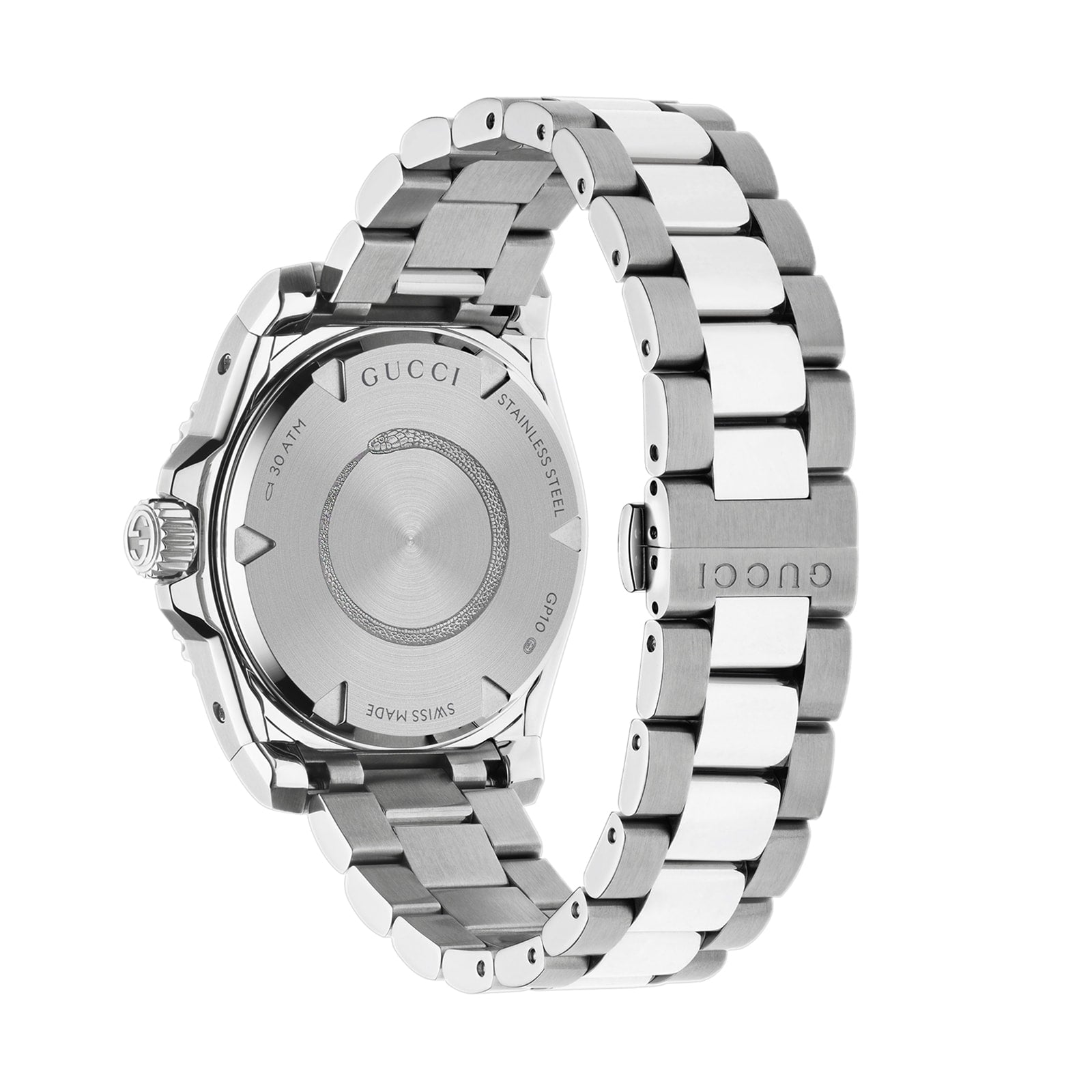  Shop Authentic Gucci Dive Automatic 18K Gold Silver Dial Silver Steel Strap Watch for Men - YA136357 - Luxxuri