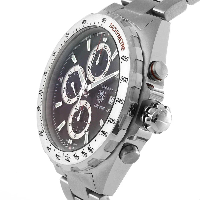  Shop Authentic Tag Heuer Formula 1 Calibre 16 Automatic Chronograph Black Dial Silver Steel Strap Watch for Men - CAZ2010.BA0876 - Luxxuri