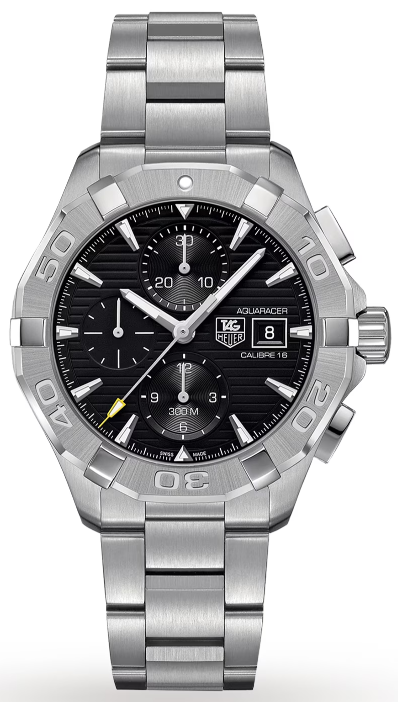  Shop Authentic Tag Heuer Aquaracer Automatic Chronograph Black Dial Silver Steel Strap Watch for Men - CAY2110.BA0927 - Luxxuri