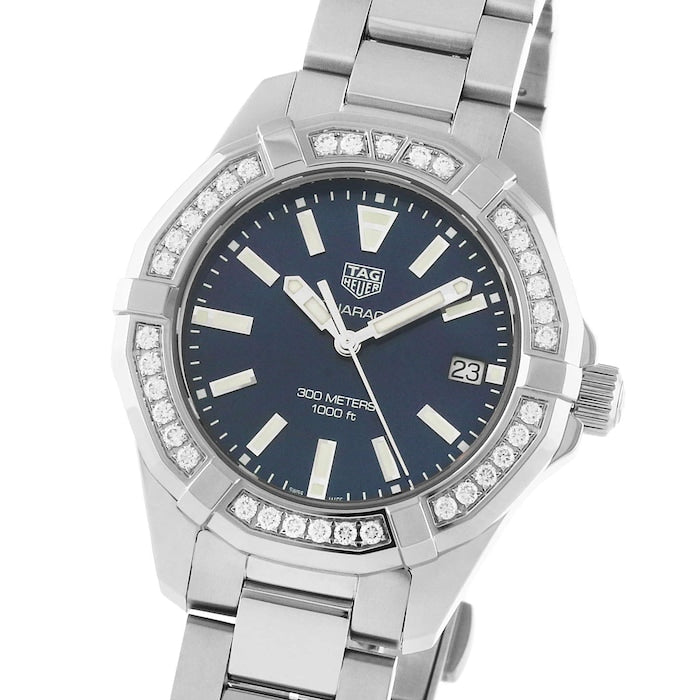  Shop Authentic Tag Heuer Aquaracer Quartz Diamonds Black Dial Silver Steel Strap Watch for Women - WAY131P.BA0748 - Luxxuri