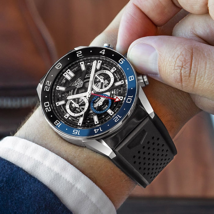  Shop Authentic Tag Heuer Carrera Automatic Chronograph Steel & Ceramic Black Dial Black Rubber Strap Watch for Men - CBG2A1Z.FT6157 - Luxxuri