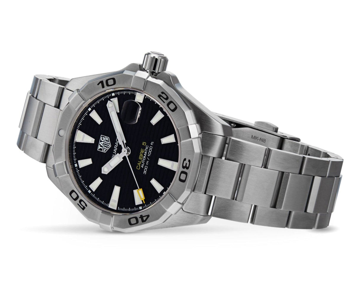  Shop Authentic Tag Heuer Aquaracer Automatic Caliber 5 Black Dial Silver Steel Strap Watch for Men - WBD2110.BA0928 - Luxxuri