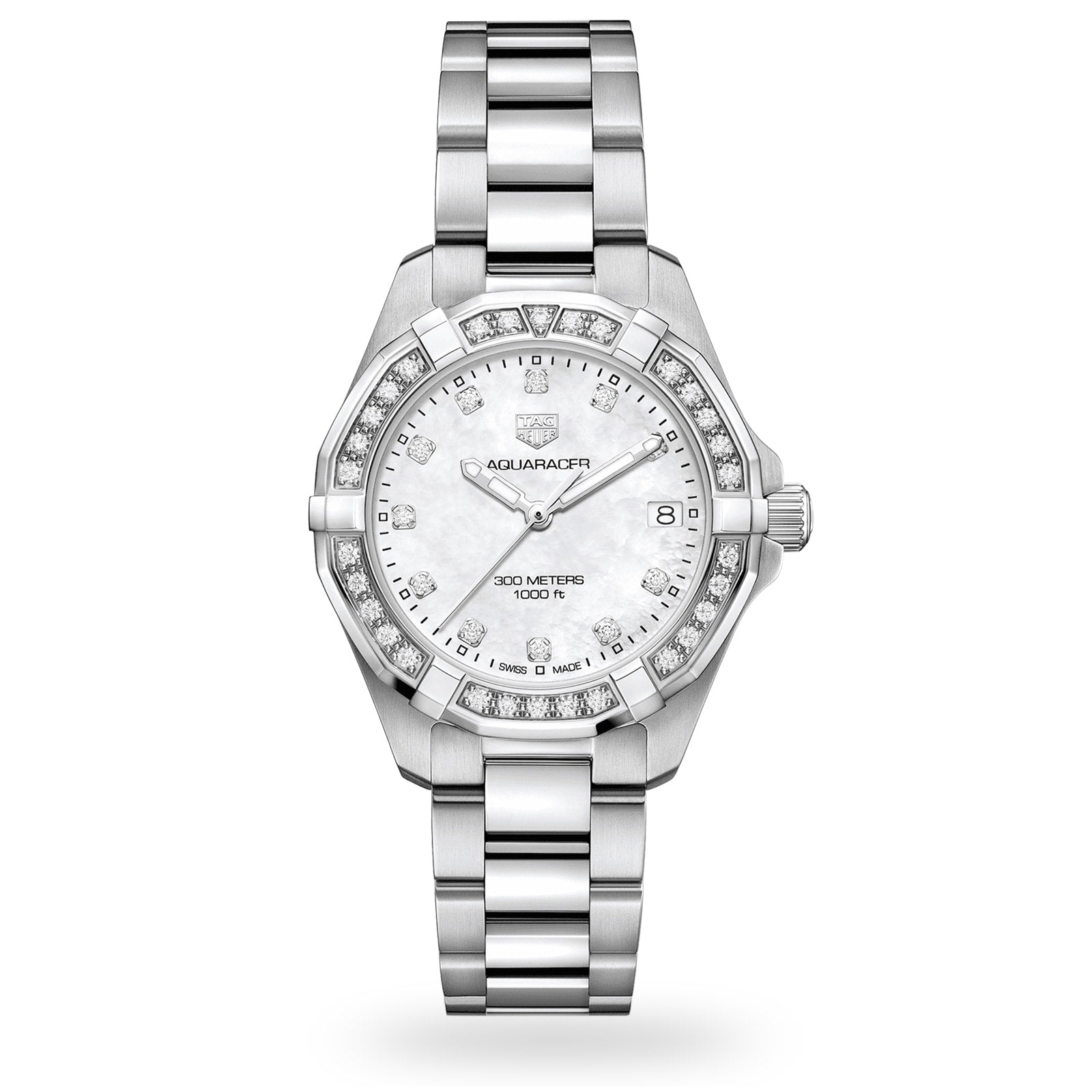  Shop Authentic Tag Heuer Aquaracer Diamonds Mother of Pearl White Dial Silver Steel Strap Watch for Women - WBD1415.BA0741 - Luxxuri