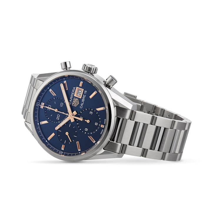  Shop Authentic Tag Heuer Carrera Automatic Chronograph Blue Dial Silver Steel Strap Watch for Men - CBK2115.BA0715 - Luxxuri