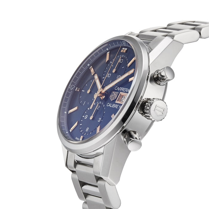  Shop Authentic Tag Heuer Carrera Automatic Chronograph Blue Dial Silver Steel Strap Watch for Men - CBK2115.BA0715 - Luxxuri