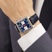  Shop Authentic Tag Heuer Monaco Automatic Chronograph Blue Dial Blue Leather Strap Watch for Men - CBL2111.FC6453 - Luxxuri
