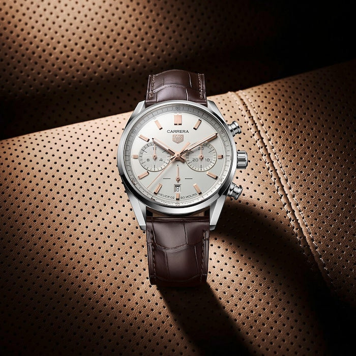  Shop Authentic Tag Heuer Carrera Chronograph White Dial Brown Leather Strap Watch for Men - CBN2013.FC6483 - Luxxuri