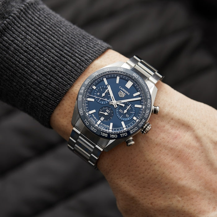  Shop Authentic Tag Heuer Carrera Chronograph Blue Dial Silver Steel Strap Watch for Men - CBN2A1A.BA0643 - Luxxuri