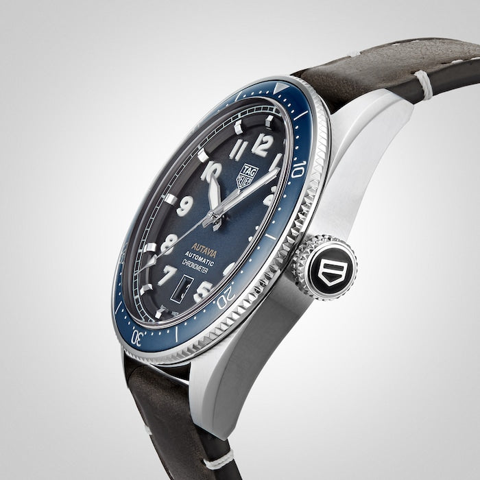  Shop Authentic Tag Heuer Autavia Calibre 5 Automatic Blue Dial Brown Leather Strap Watch for Men - WBE5116.FC8266 - Luxxuri