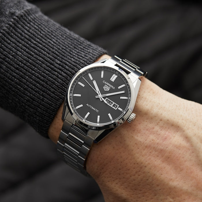  Shop Authentic Tag Heuer Carrera Day Date Automatic Black Dial Silver Steel Strap Watch for Men - WBN2010.BA0640 - Luxxuri