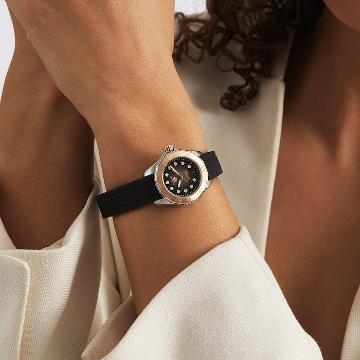  Shop Authentic Tag Heuer Aquaracer Professional 200 Automatic Diamonds Black Dial Black Rubber Strap Watch for Women - WBP2451.FT6200 - Luxxuri