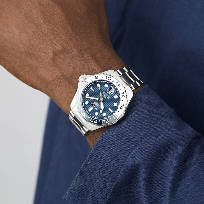  Shop Authentic Tag Heuer Aquaracer Professional 300 GMT Automatic Blue Dial Silver Steel Strap Watch for Men - WBP2010.BA0632 - Luxxuri