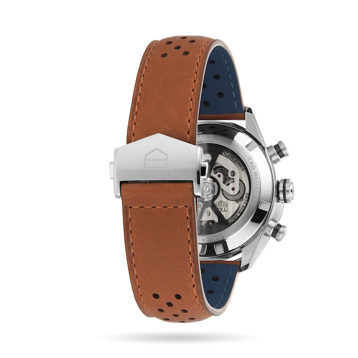  Shop Authentic Tag Heuer Carrera Automatic Chronograph Blue Dial Brown Leather Strap Watch for Men - CBN2A1A.FC6537 - Luxxuri