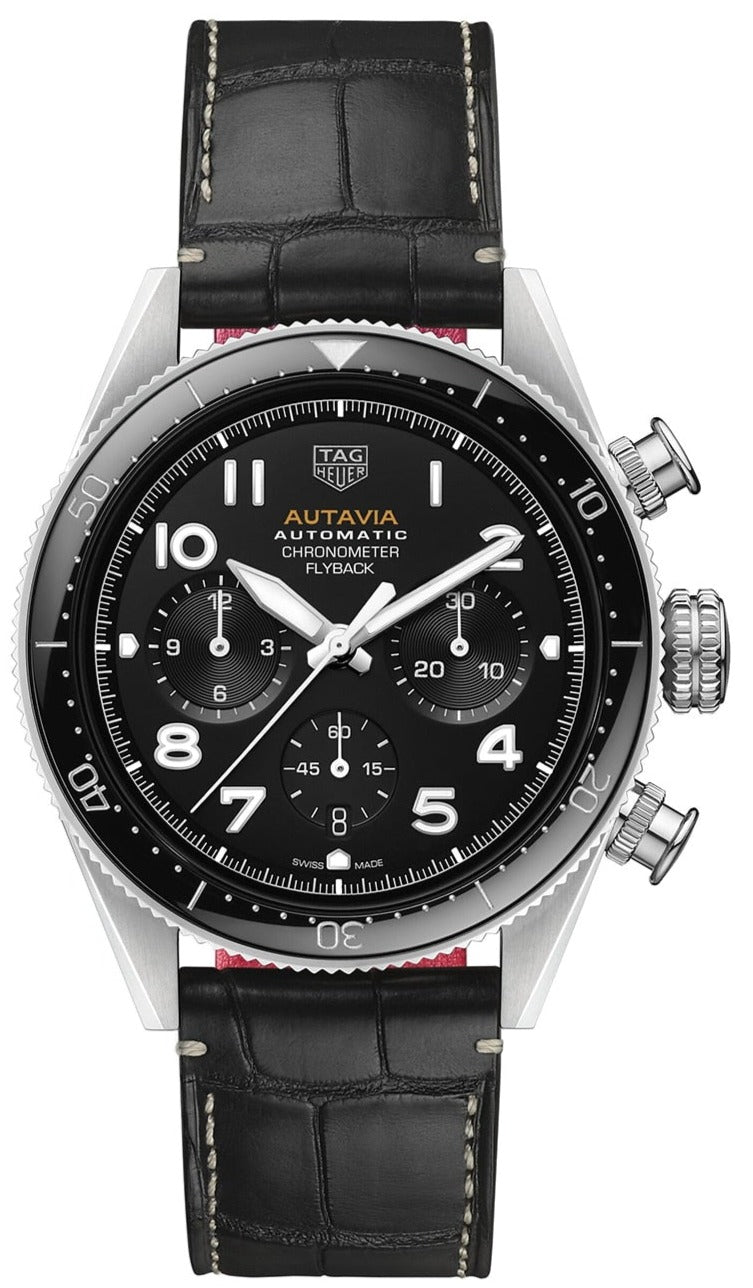  Shop Authentic Tag Heuer Autavia Chronometer Flyback Automatic Chronograph Black Dial Black Leather Strap Watch for Men - CBE511A.FC8279 - Luxxuri