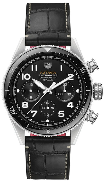  Shop Authentic Tag Heuer Autavia Chronometer Flyback Automatic Chronograph Black Dial Black Leather Strap Watch for Men - CBE511A.FC8279 - Luxxuri