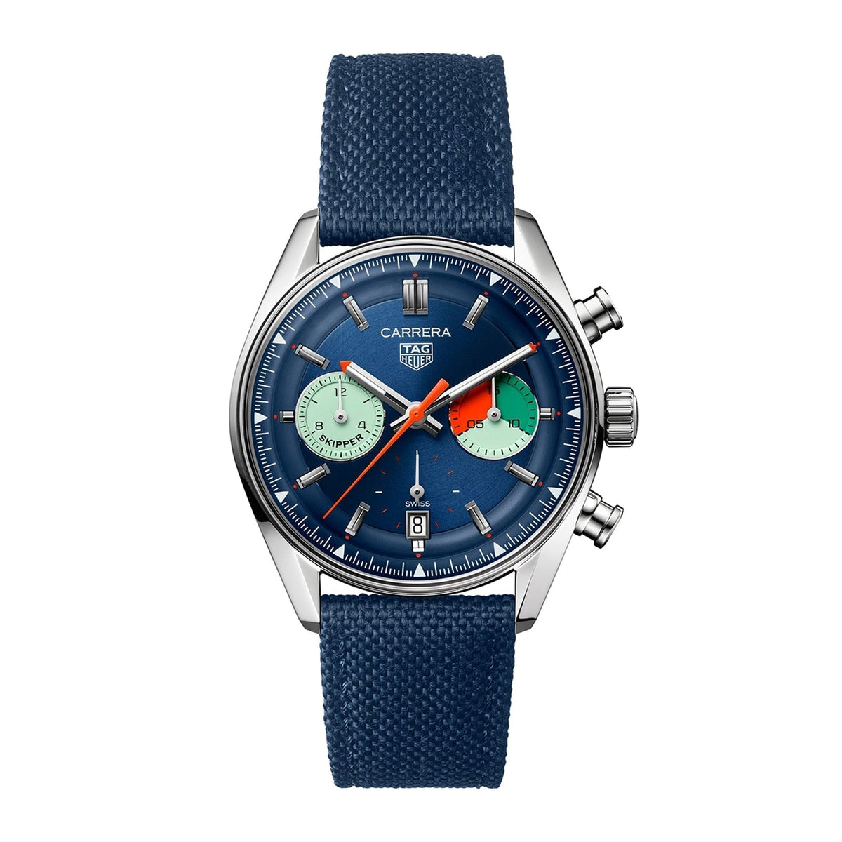  Shop Authentic Tag Heuer Carrera Skipper Automatic Chronograph Blue Dial Blue Nylon Strap Watch for Men - CBS2213.FN6002 - Luxxuri