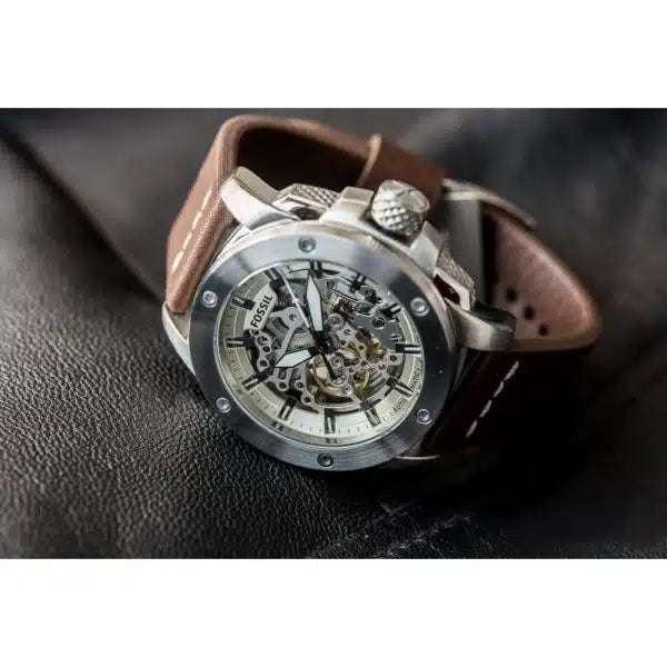  Shop Authentic Fossil Modern Machine Automatic Skeleton White Dial Brown Leather Strap Watch for Women - ME3083 - Luxxuri