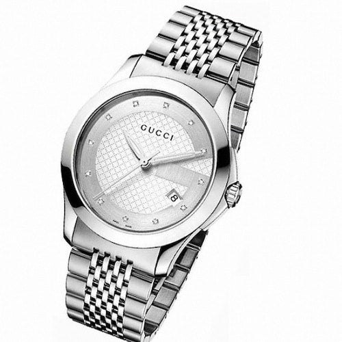  Shop Authentic Gucci G Timeless Diamonds Silver Dial Silver Steel Strap Watch For Men - YA126404 - Luxxuri
