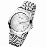  Shop Authentic Gucci G Timeless Diamonds Silver Dial Silver Steel Strap Watch For Men - YA126404 - Luxxuri