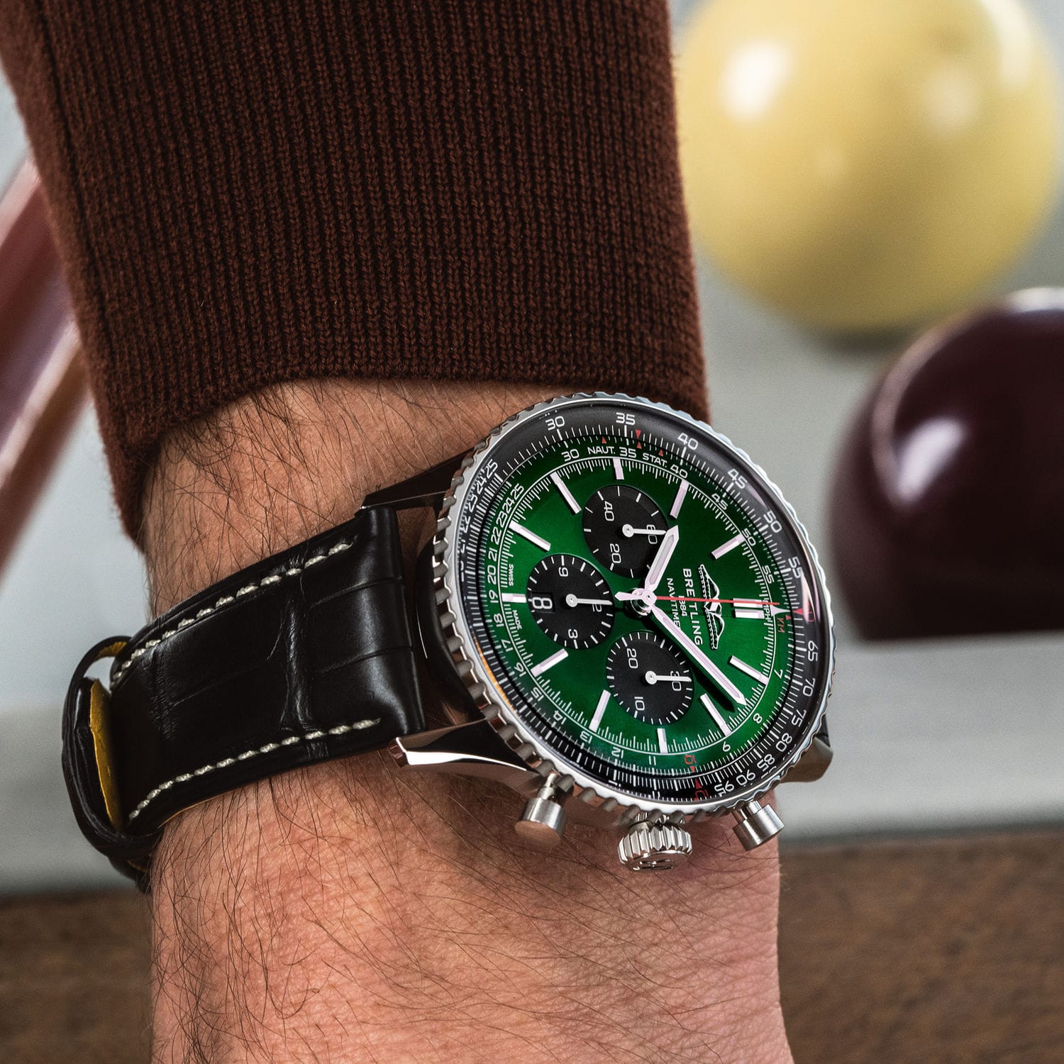 Shop Authentic Breitling Navitimer Automatic 41mm Green Dial Green Leather Strap Watch for Men - A17326361L1P1 - Luxxuri
