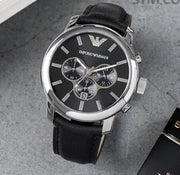  Shop Authentic Emporio Armani Classic Chronograph Black Dial Black Leather Strap Watch For Men - AR0431 - Luxxuri