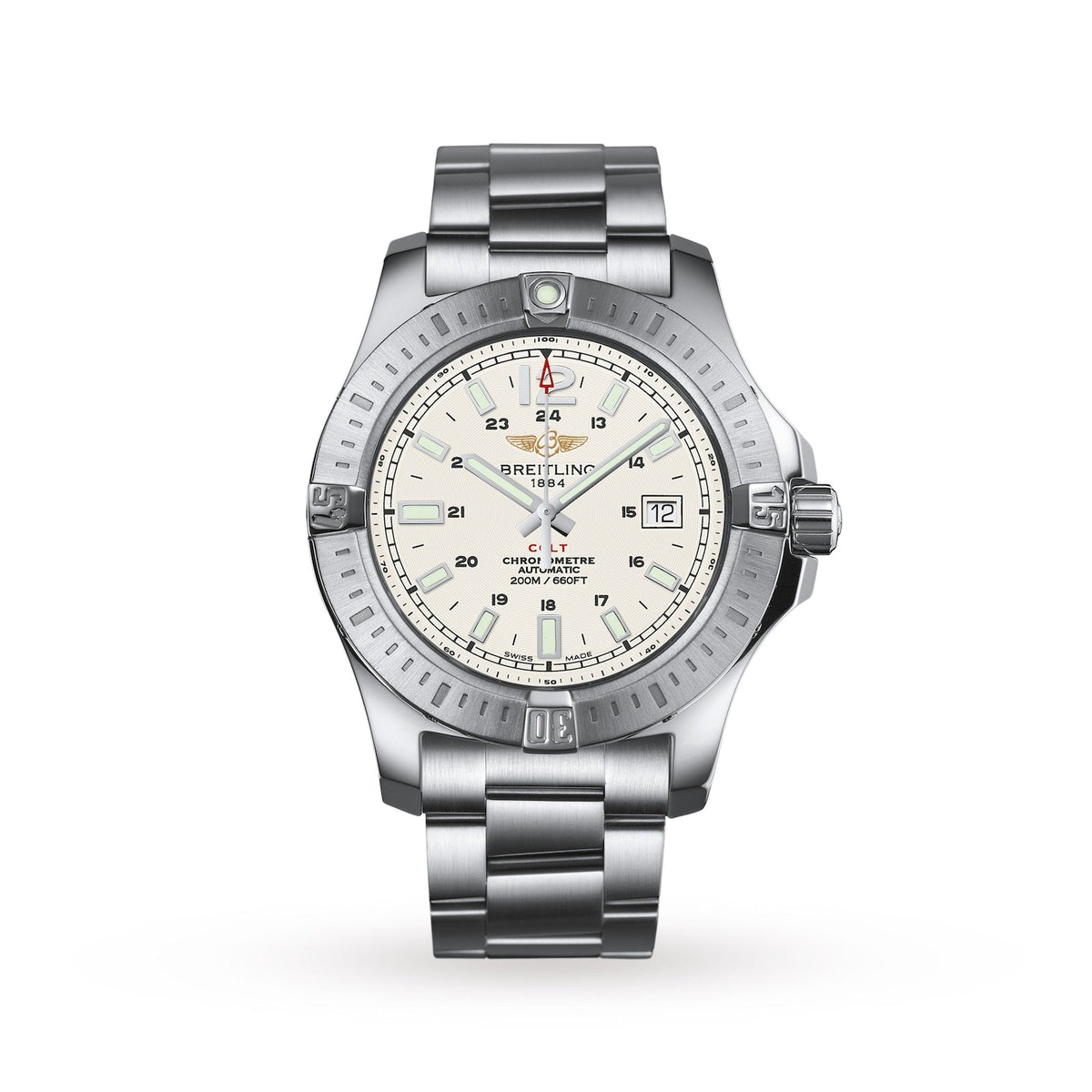  Shop Authentic Breitling Colt Automatic Silver Dial Black Leather Mens Watch - A1738811/G791/173A - Luxxuri