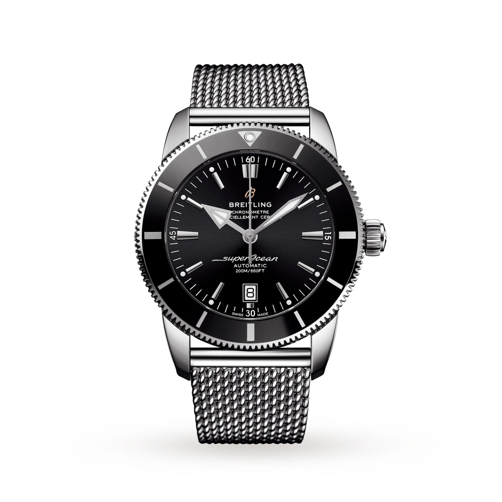  Shop Authentic Breitling Superocean Heritage B20 Automatic 46 Black Dial Silver Mesh Bracelet Watch for Men - AB2020121B1A1 - Luxxuri
