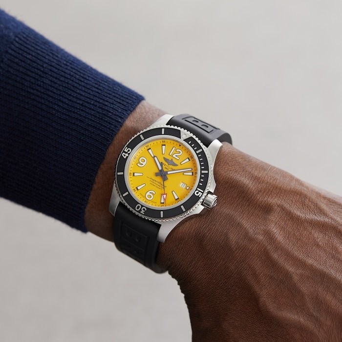  Shop Authentic Breitling Superocean Automatic 44mm Yellow Dial Black Rubber Strap Watch for Men - A17367021I1S1 - Luxxuri