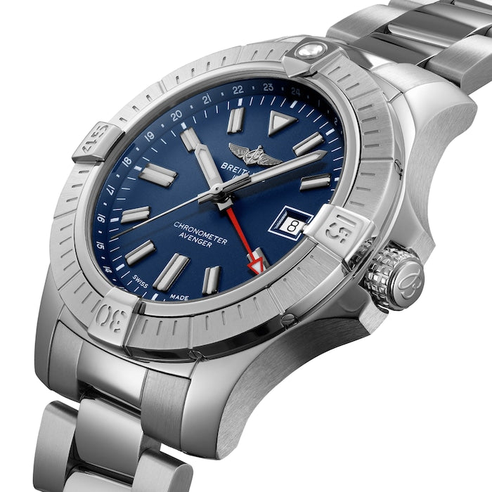  Shop Authentic Breitling Avenger Automatic GMT 45 Blue Dial Silver Steel Strap Watch for Men - A32395101C1A1 - Luxxuri