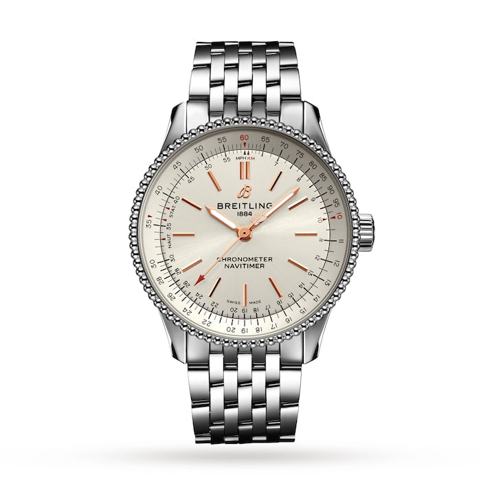  Shop Authentic Breitling Navitimer Automatic 35 White Dial Silver Steel Strap Watch for Men - A17395F41G1A1 - Luxxuri