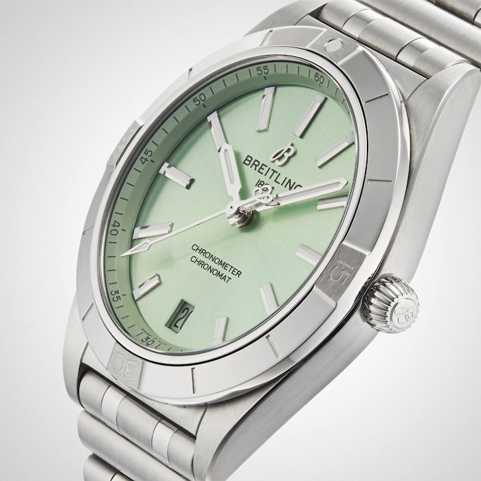  Shop Authentic Breitling Chronomat Automatic 36 Green Dial Silver Steel Strap Watch for Women - A10380101L1A1 - Luxxuri