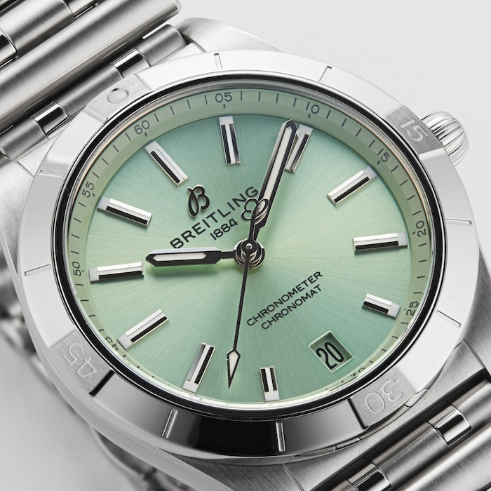  Shop Authentic Breitling Chronomat Automatic 36 Green Dial Silver Steel Strap Watch for Women - A10380101L1A1 - Luxxuri