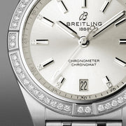  Shop Authentic Breitling Chronomat Automatic 36 Diamonds White Dial Silver Steel Strap Watch for Women - A10380591A1A1 - Luxxuri